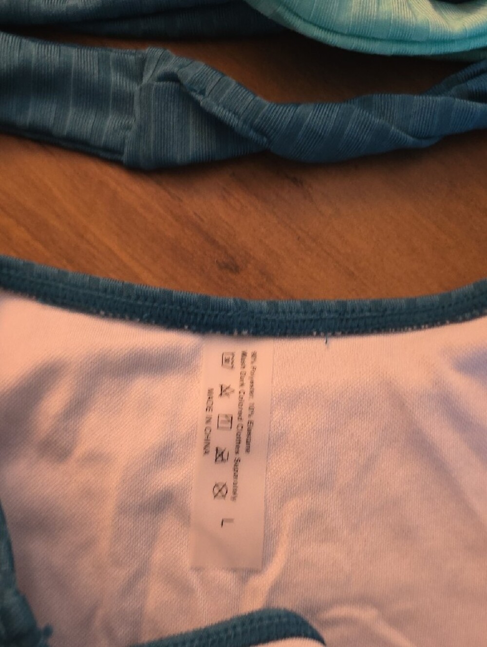 Two-Tone Blue Ribbed Bikini Set - Adjustable Straps - Picture 2 of 4